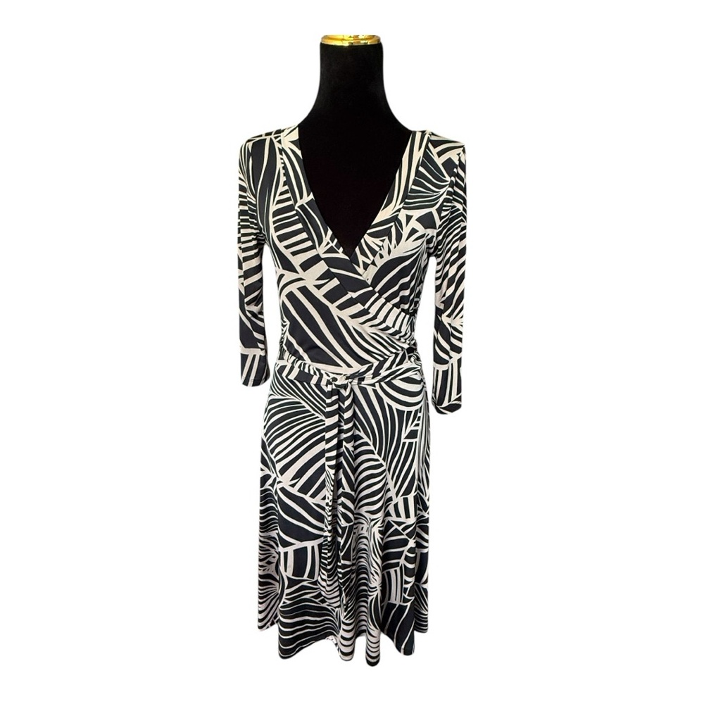 Anthropologie Maude Black and Tan Faux Wrap Dress with V-Neck EUC Size S